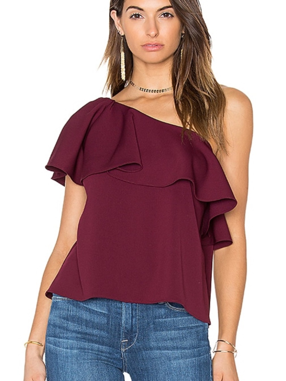 Amanda Uprichard - burgundy one shoulder top